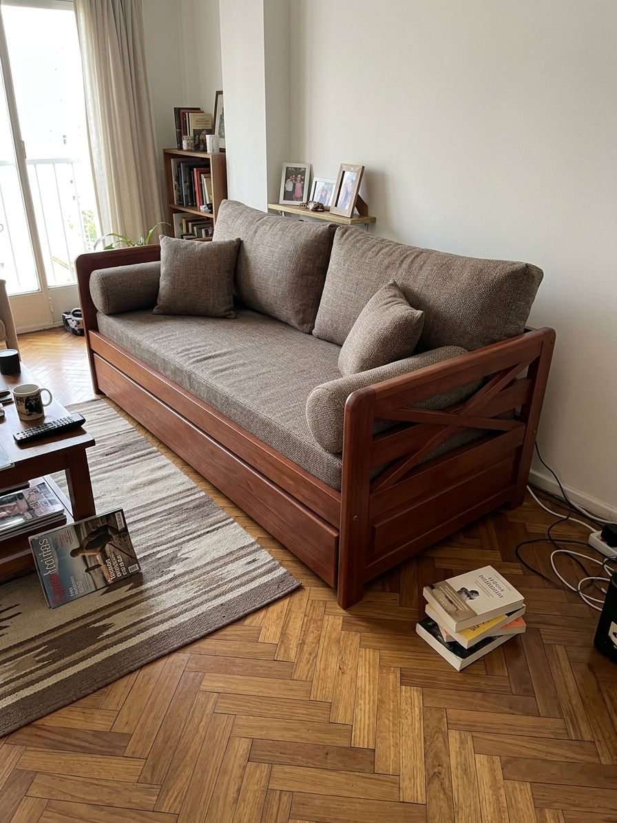 Cama marinera sofá de madera maciza en living