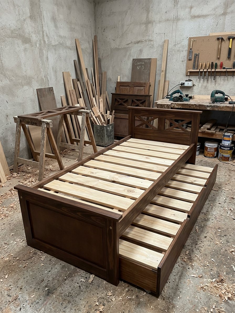 Cama con cajones — mueble a medida de madera maciza