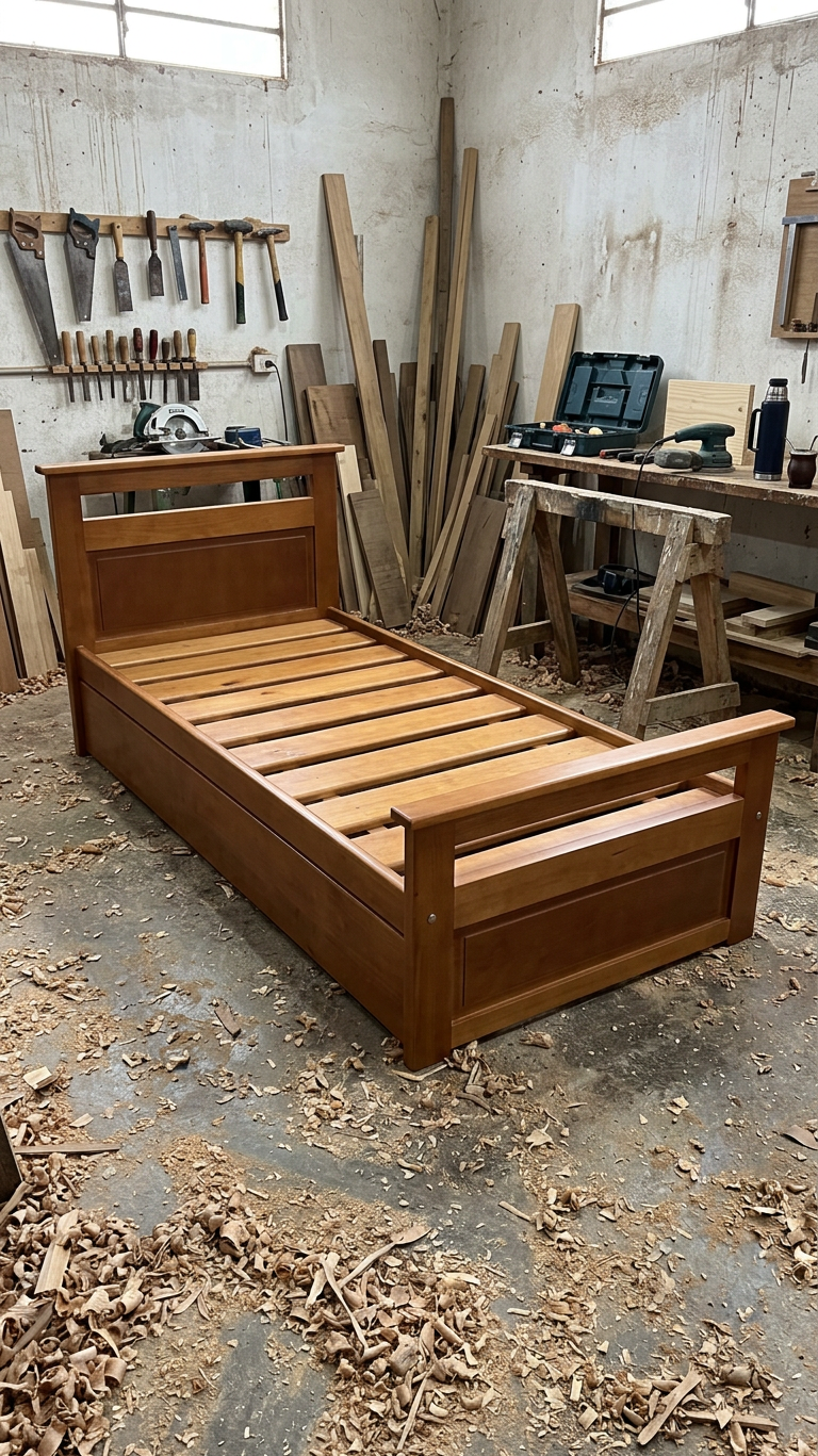 Cama 1 plaza — mueble a medida de madera maciza