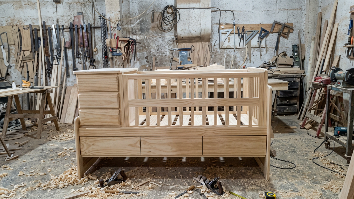 Cuna funcional — mueble a medida de madera maciza